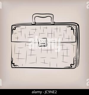 Bag portfolio briefcase, brief-case diplomat leather retro design stylish  men male business work attache case. Vector closeup square beautiful line a Stock Vector
