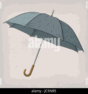 Umbrella or parasol vintage retro illustration in color on beige background Stock Vector