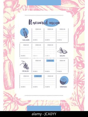 Flavoured Products - hand drawn template menu Stock Vector