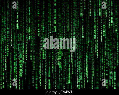 Green code symbols with flowing effect. Computer science and programming concept. Stock Photo