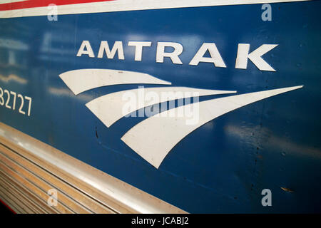 amtrak logo on a regional train arrived in South Street Station Boston USA Stock Photo