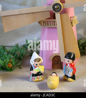 Dutch nativity scene with Holland windmill Stock Photo