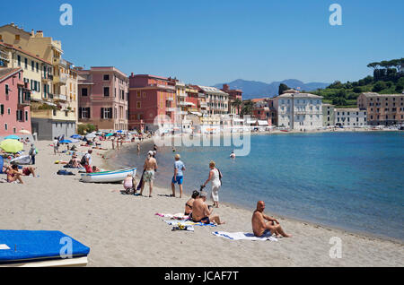 Baia del Silenzio Bay, beach, Sestri Levante, Province Genoa, Riviera di Levante, Liguria, Italy, Stock Photo