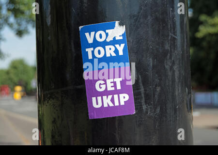 vote tory get ukip, sticker on lamppost, in chiswick, london, england, at the time of the june 2017 british general election Stock Photo