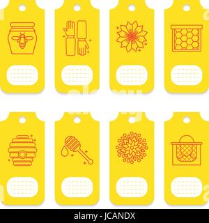 Set of tags for beekeeping, honey, apiary. Stock Vector