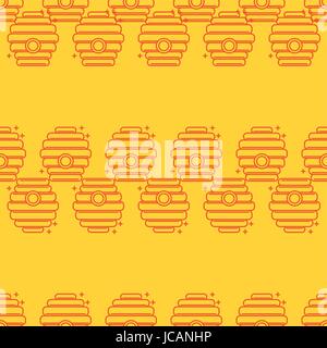 Seamless pattern apiary and beekeeping. Beehives. Stock Vector