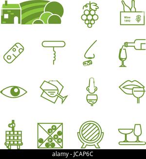 Wine green icons collection. Modern outline style. Can be used for wine shop, wine company and club, for typographic purpose Stock Vector