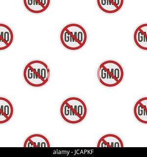 Stop GMO, red prohibition sign pattern flat Stock Vector