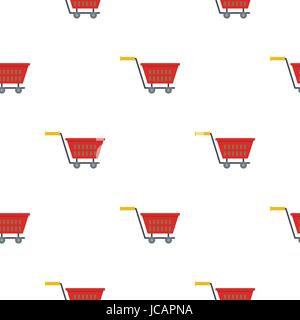 Red plastic shopping basket on wheels pattern flat Stock Vector