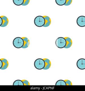 Globe and clock pattern flat Stock Vector