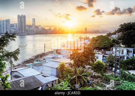 Sunset in Hong Kong fishing valley, Lei Yue Mun Stock Photo