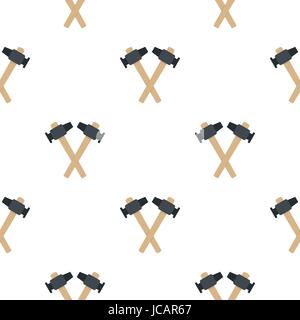 Crossed blacksmith hammer pattern flat Stock Vector