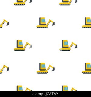 Yellow mini excavator pattern flat Stock Vector