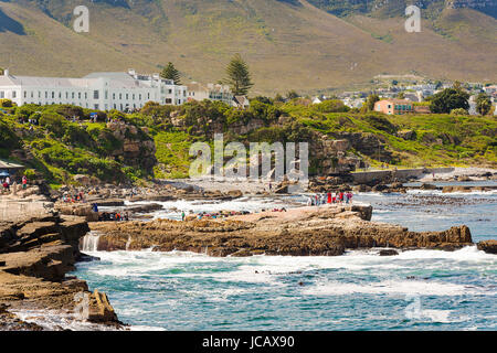 HERMANUS, SOUTH AFRICA - 4 OCTOBER 2015: Unidentified people in Hermanus for Whale Festival. Hermanus is famous for Southern Right Whale watching. Stock Photo