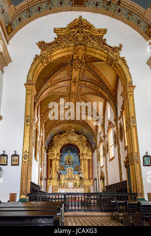 Interior and altar of the ancient Church of Saint Peter of Clerics located in Pelourinho in Salvador, Bahia Stock Photo