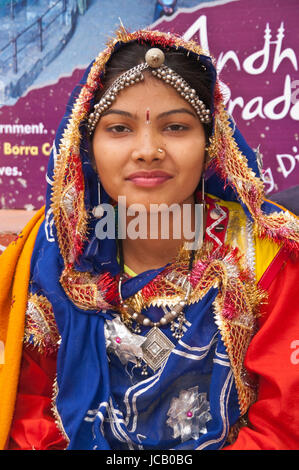 February 12, 2023, Faridabad, Haryana, India: Female folk dancers wearing  ethnic Indian attire