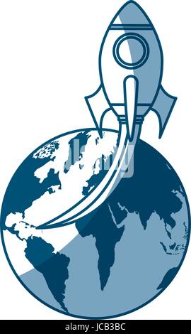 rocket space with planet earth Stock Vector