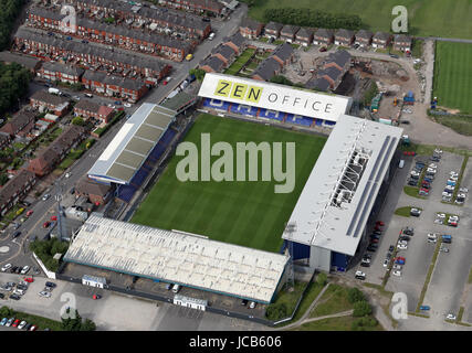 aerial view of Oldham Athletic Boundary Park stadium football ground, UK Stock Photo