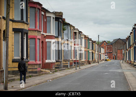 Houses for sell in Garrick Street, Liverpool, UK, Stock Photo