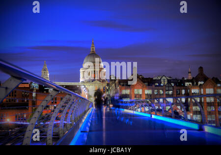 St. Paul's Cathedral from Millennium Footbridge in London, UK Stock Photo