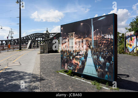 Berlin. Germany. Exhibition on Bornholmer Straße next to Bösebrücke marking the events of 9 November 1989. Bornholmer Straße was the first East German Stock Photo