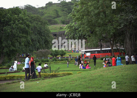 Ellora, India - 15th August 2016: People visiting to the caves in Ellora, Maharashtra state in India Stock Photo