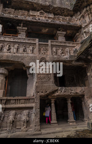 Ellora, India - 15th August 2016: People visiting to the caves in Ellora, Maharashtra state in India Stock Photo