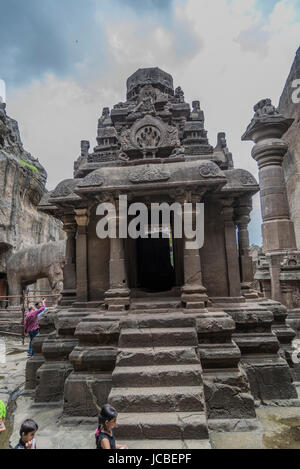 Ellora, India - 15th August 2016: People visiting to the caves in Ellora, Maharashtra state in India Stock Photo