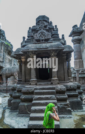 Ellora, India - 15th August 2016: People visiting to the caves in Ellora, Maharashtra state in India Stock Photo