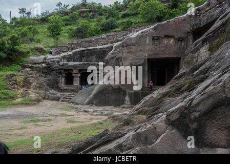 Ellora, India - 15th August 2016: People visiting to the caves in Ellora, Maharashtra state in India Stock Photo