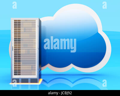 Server cloud computing. 3D rendered illustration. Stock Photo