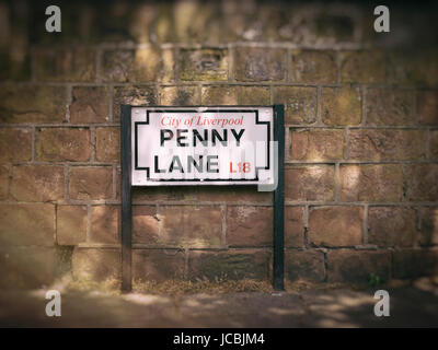 Penny Lane Street Sign, made famous in a song by The Beatles. Stock Photo