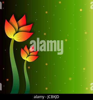 Orange beautiful summer flower blossoms on a green background Stock Vector