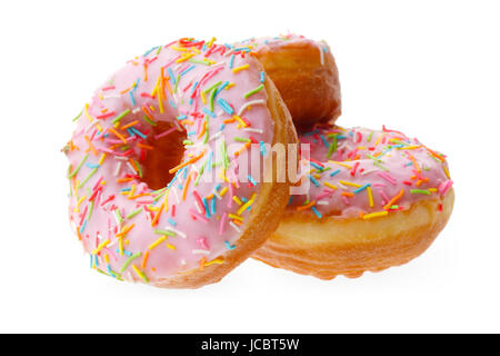 Food and drink: group of pink donuts, isolated on white background Stock Photo