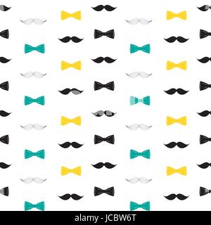 Bow Tie and Mustache Seamless Pattern, Father s Day Background Vector Illustration EPS10 Stock Vector