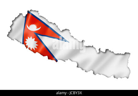 Nepal flag map, three dimensional render, isolated on white Stock Photo