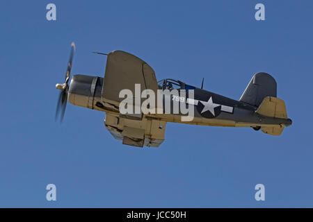 Airplane WWII F4-U Corsair flying at California air show Stock Photo