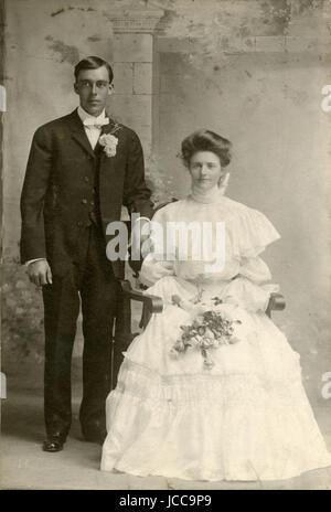 Antique c1905 photograph, bride and groom portrait. Location is Minnesota. SOURCE: ORIGINAL PHOTOGRAPH. Stock Photo