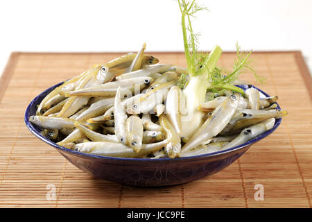 Bowl of fresh anchovies and fennel Stock Photo