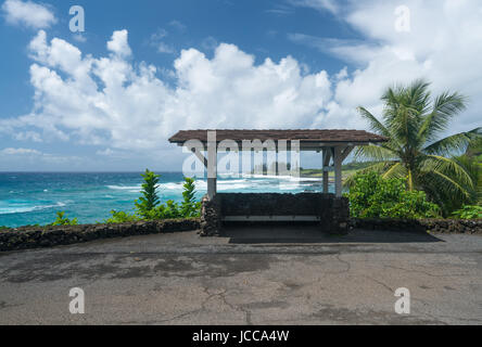 Bus stop by Hamoa Beach near Hana on Hawaiian island of Maui Stock Photo