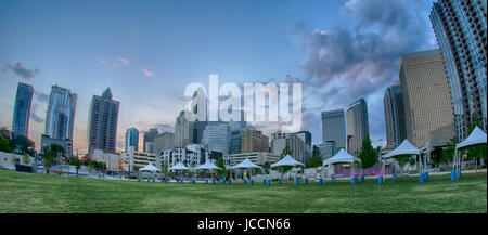 August 29, 2014, Charlotte, NC - view of Charlotte skyline at night near Romare Bearden park in the morning Stock Photo