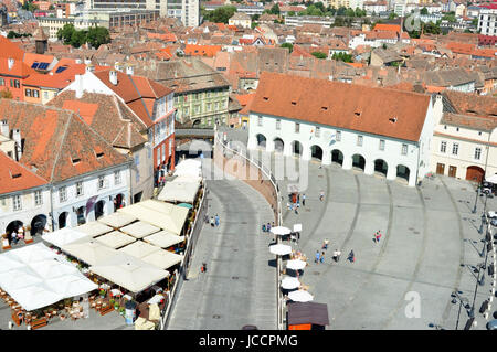 Sibiu city romania small square aerial view Stock Photo