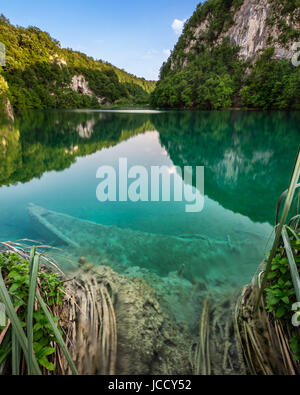 Sunk Boat in Plitvice Lakes National Park in Croatia Stock Photo