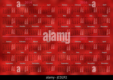office calendar for 2014 - 2017 years on the cherry background Stock Photo