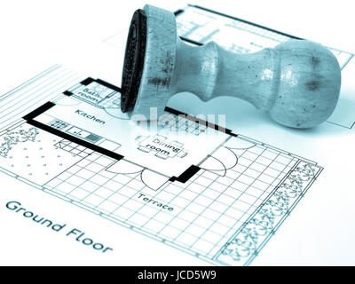 A picture of Technical architectural CAD drawing - cool cyanotype Stock Photo