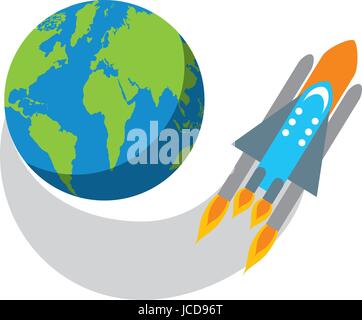 rocket space with planet earth Stock Vector