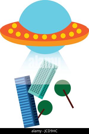 unidentified flying object abducting city Stock Vector