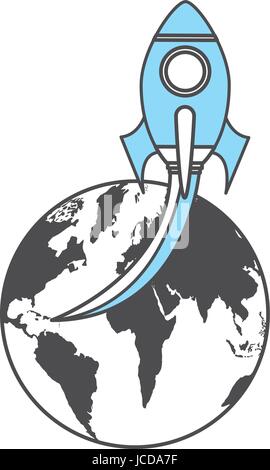 rocket space with planet earth Stock Vector