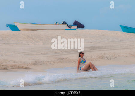 Mexican Woman On The Beach at  LOS BARRILES, Baja California Sur. MEXICO Stock Photo