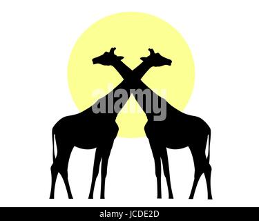 Giraffes black silhouette against the sun vector image Stock Vector